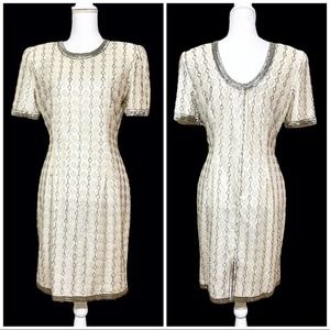 Vtg 80’s Stenay Champagne Beaded Short Gown 10